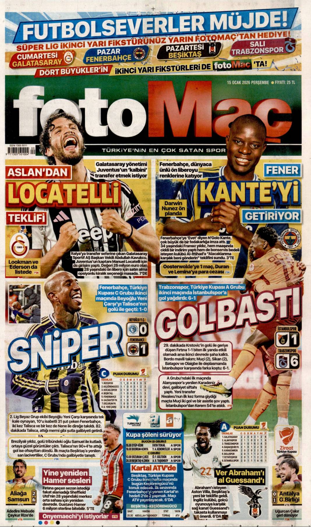 İBB'yi soydular kumarda yediler: 15 Ocak 2026 Perşembe, güncel gazete manşetleri 26