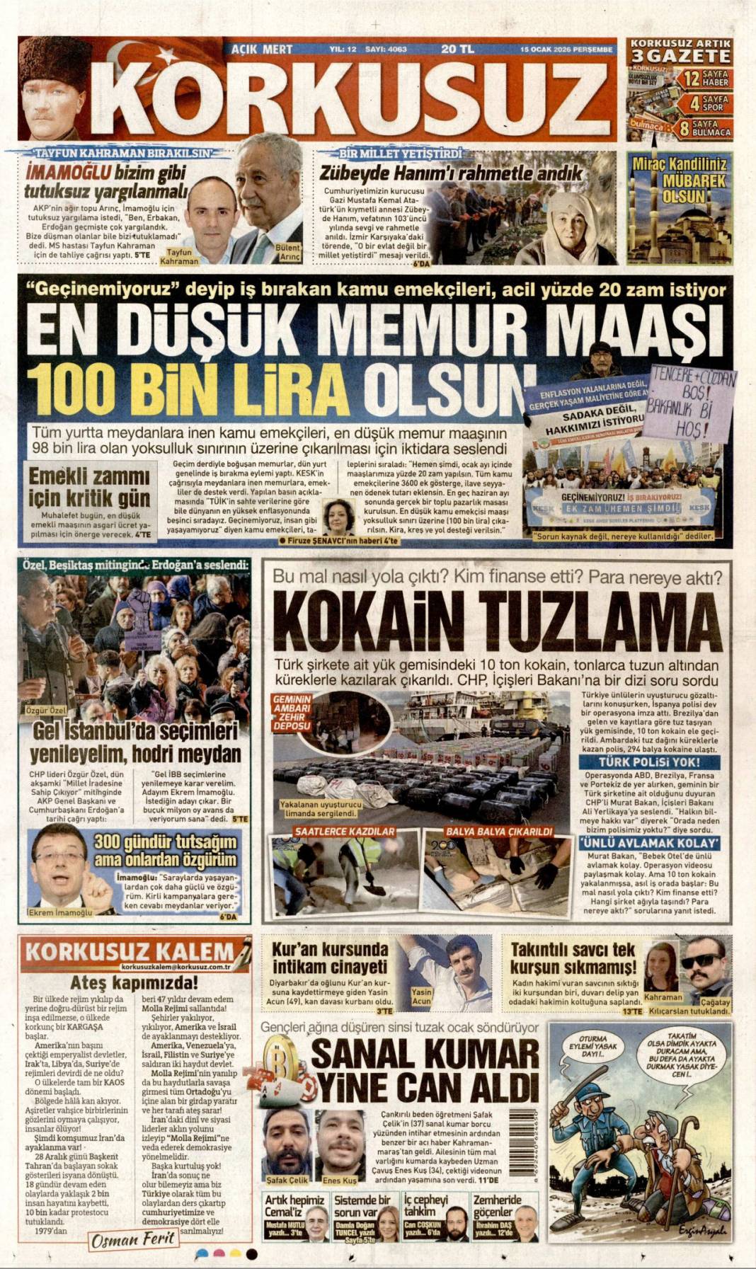 İBB'yi soydular kumarda yediler: 15 Ocak 2026 Perşembe, güncel gazete manşetleri 20