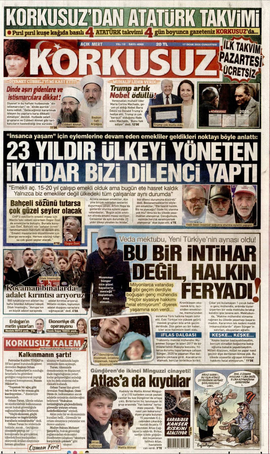 Şantaj üssü bebek otel: 17 Ocak 2026 Cumartesi güncel gazete manşetleri 1