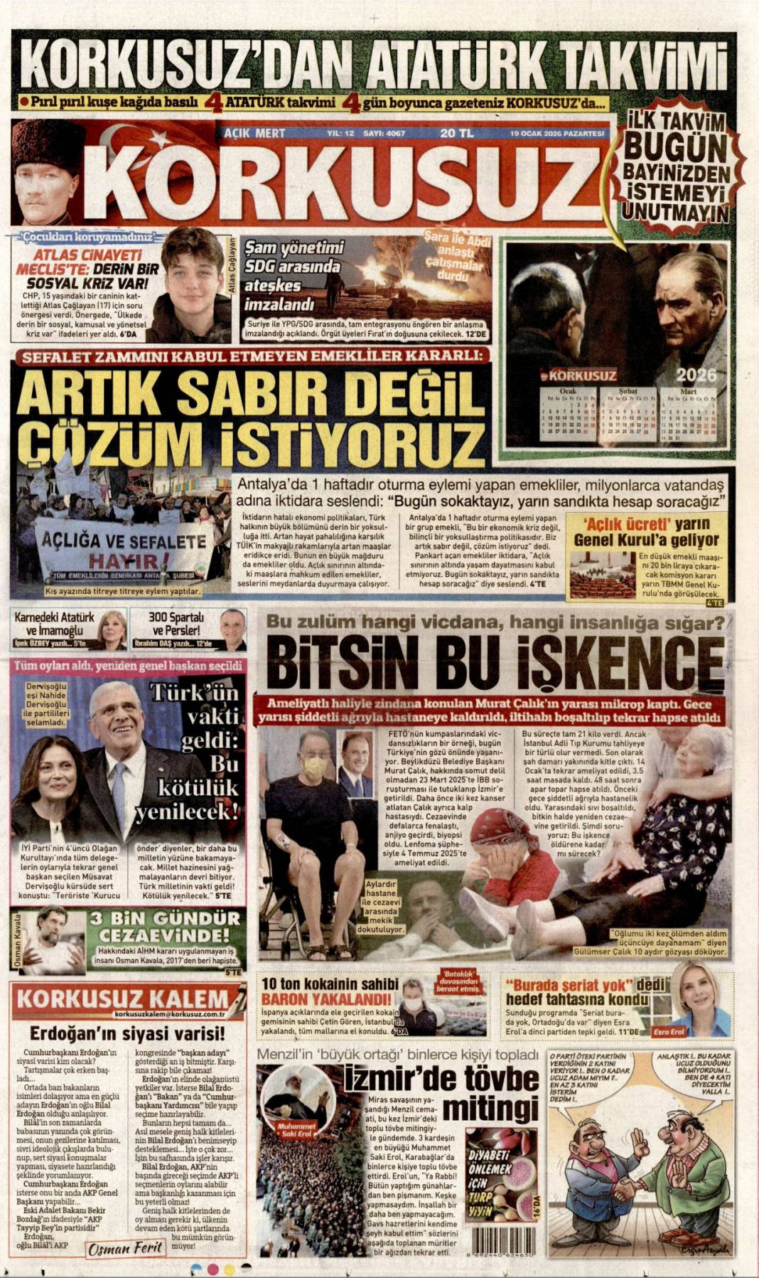 SDG diz çöktü Şara tek lider: 19 Ocak 2026 Pazartesi güncel gazete manşetleri 11