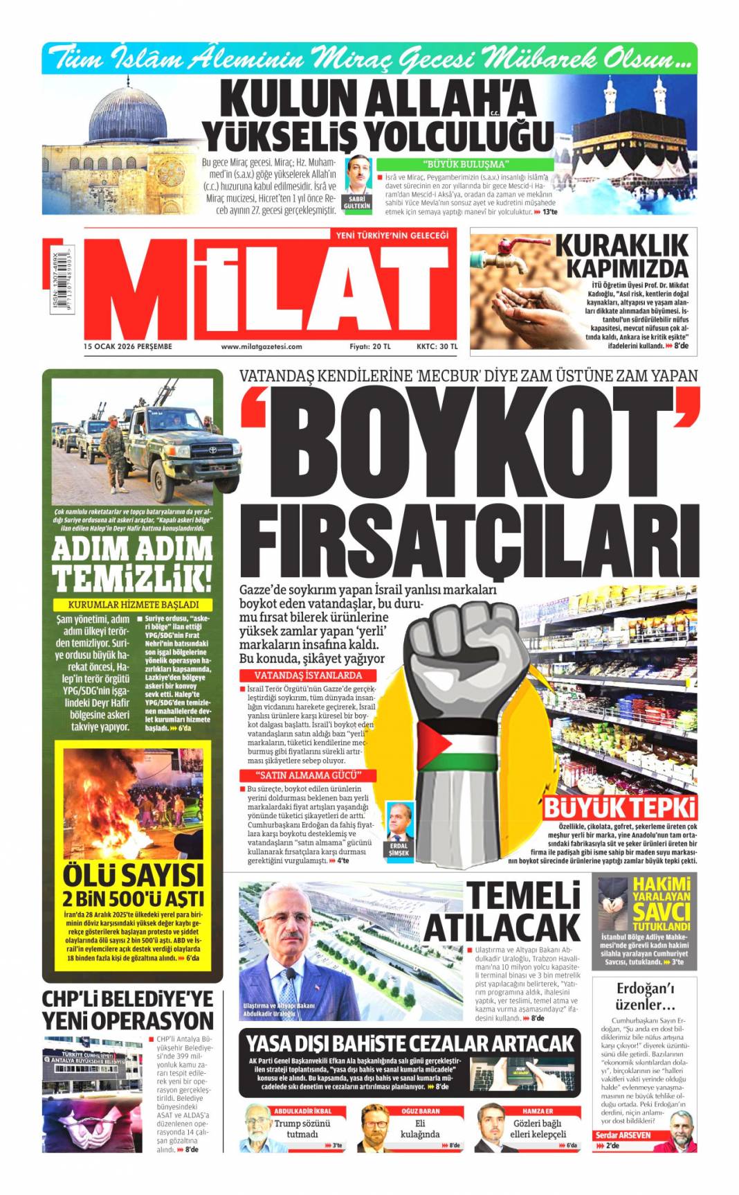 İBB'yi soydular kumarda yediler: 15 Ocak 2026 Perşembe, güncel gazete manşetleri 18