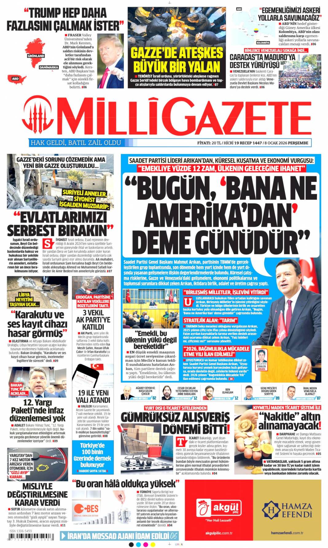 Küresel fırtınadan selametle çıkacağız: 8 Ocak 2026 Perşembe güncel gazete manşetleri 15
