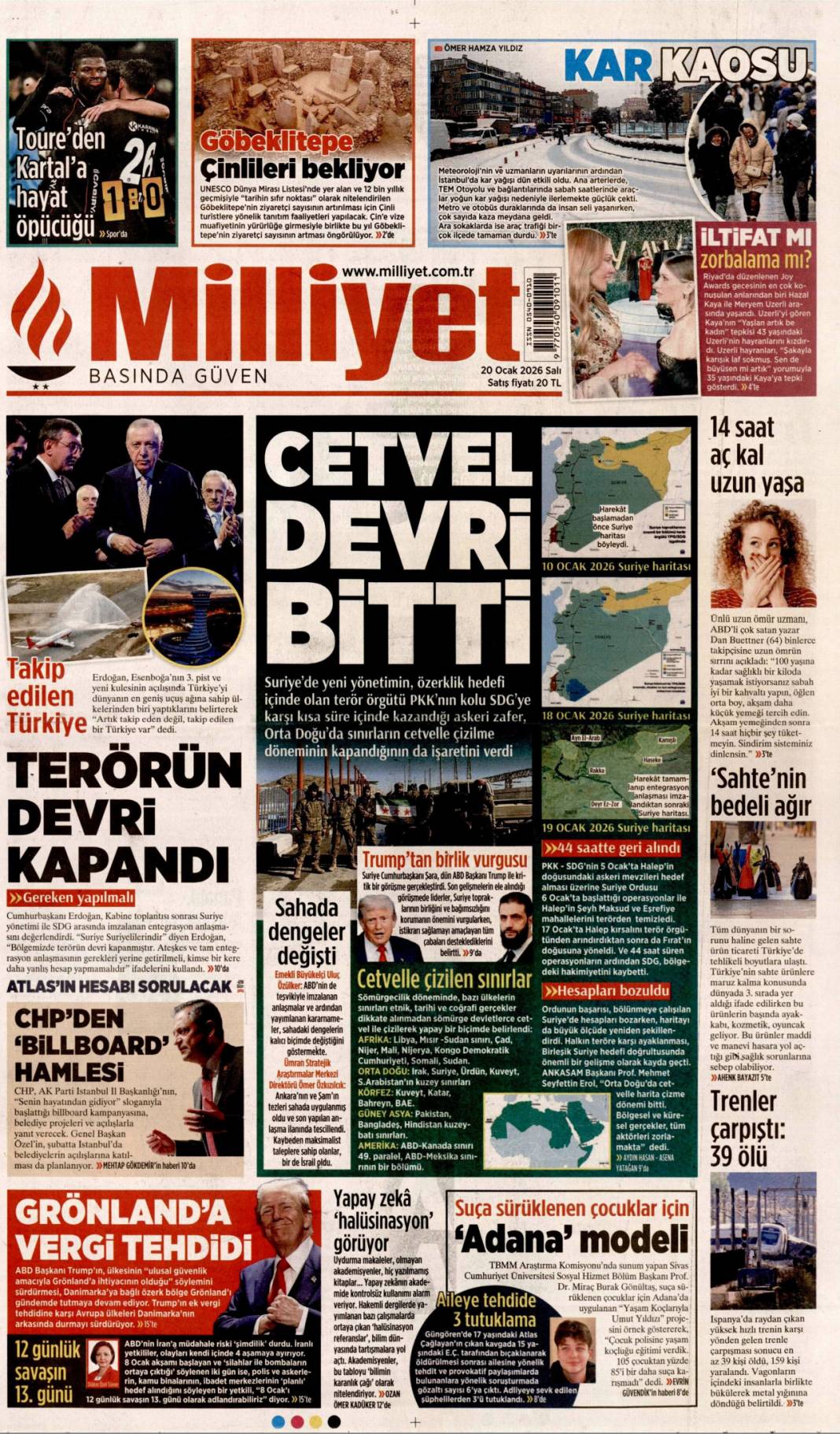 Takozlara rağmen hizmetten taviz yok: 20 Ocak 2026 Salı güncel gazete manşetleri 16