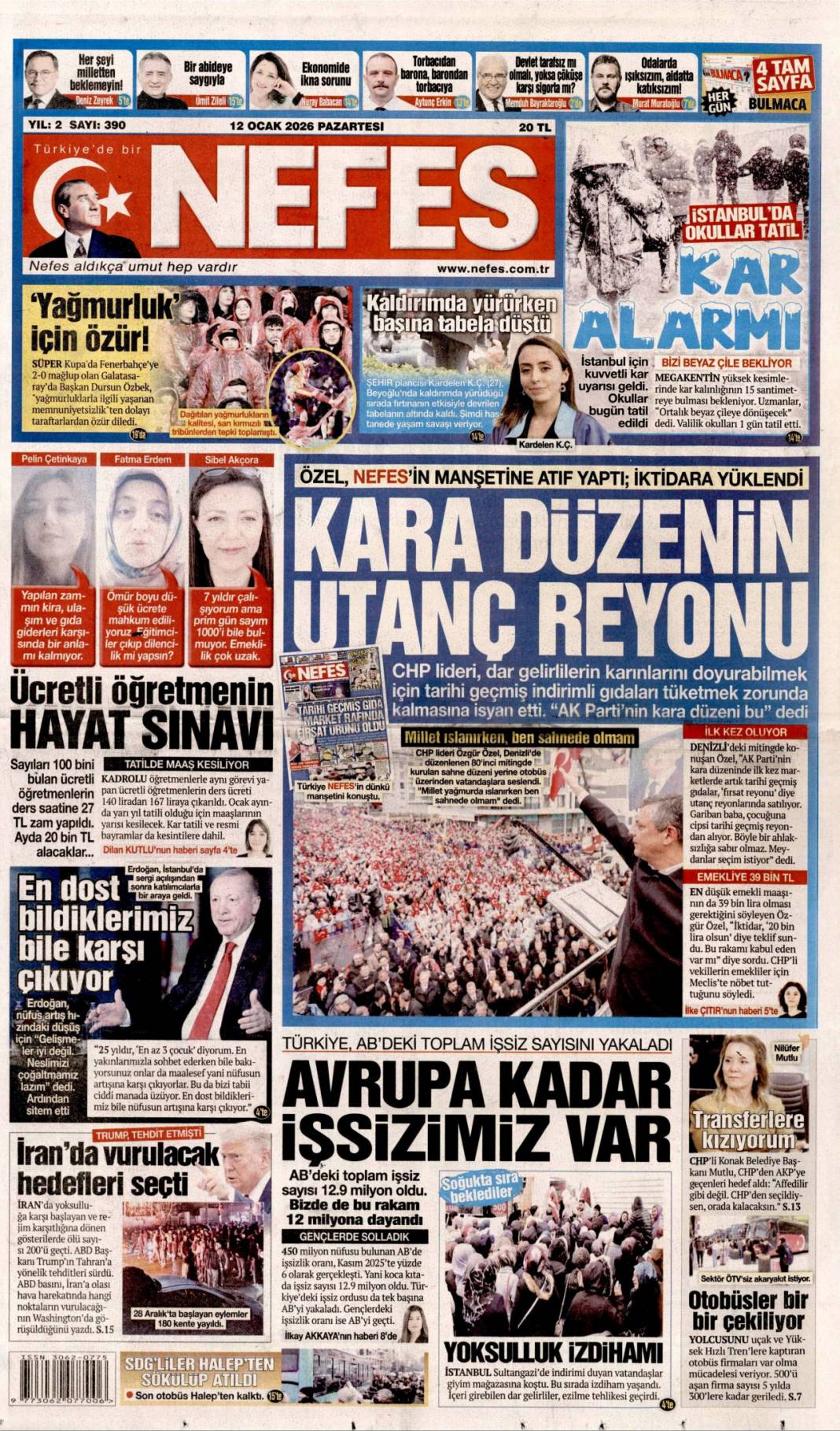 ABD'den tehdit İran'dan yanıt: 12 Ocak 2026 Pazartesi, güncel gazete manşetleri 16