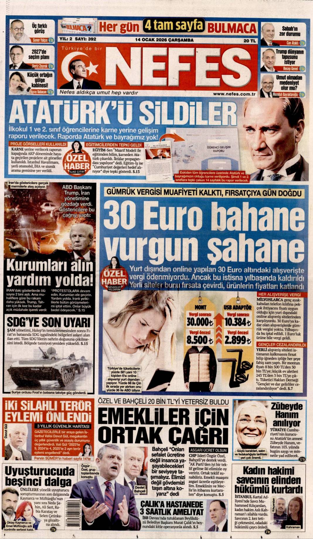 A takımının jetinde uyuşturucu partisi: 14 Ocak 2026 Çarşamba güncel gazete manşetleri 20