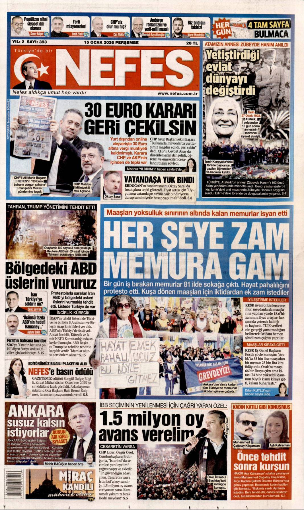 İBB'yi soydular kumarda yediler: 15 Ocak 2026 Perşembe, güncel gazete manşetleri 15