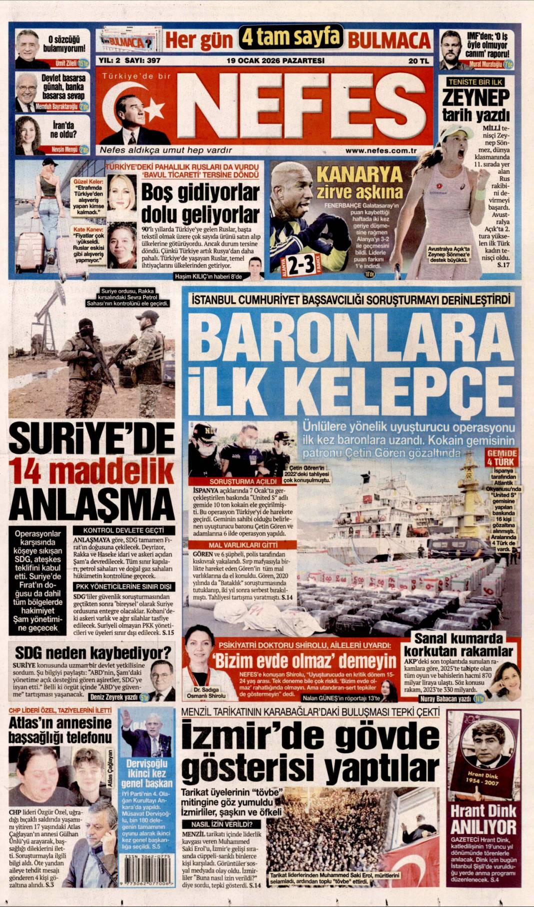 SDG diz çöktü Şara tek lider: 19 Ocak 2026 Pazartesi güncel gazete manşetleri 15