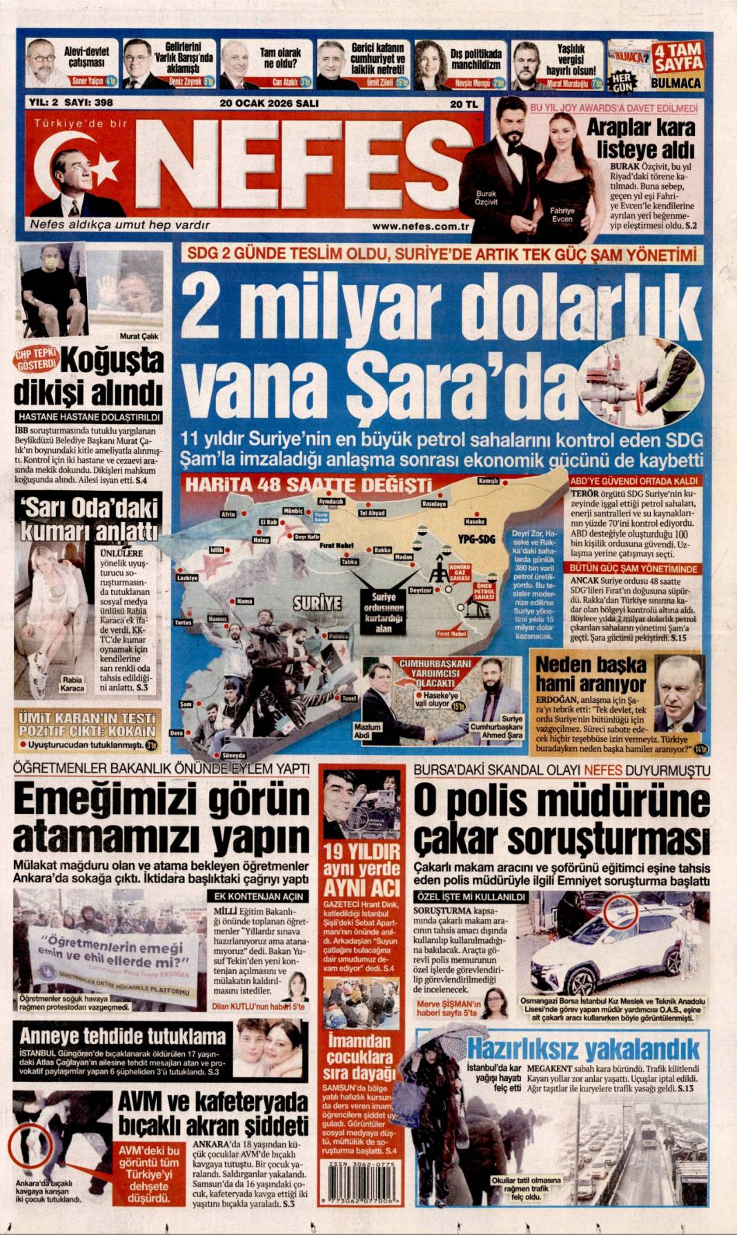 Takozlara rağmen hizmetten taviz yok: 20 Ocak 2026 Salı güncel gazete manşetleri 15