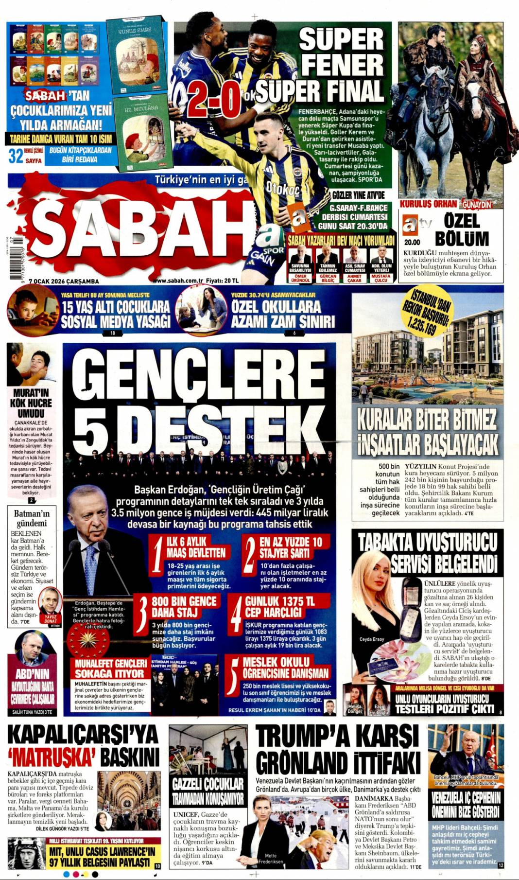 Gençlere 5 destek: 7 Ocak 2026 Çarşamba güncel gazete manşetleri 1