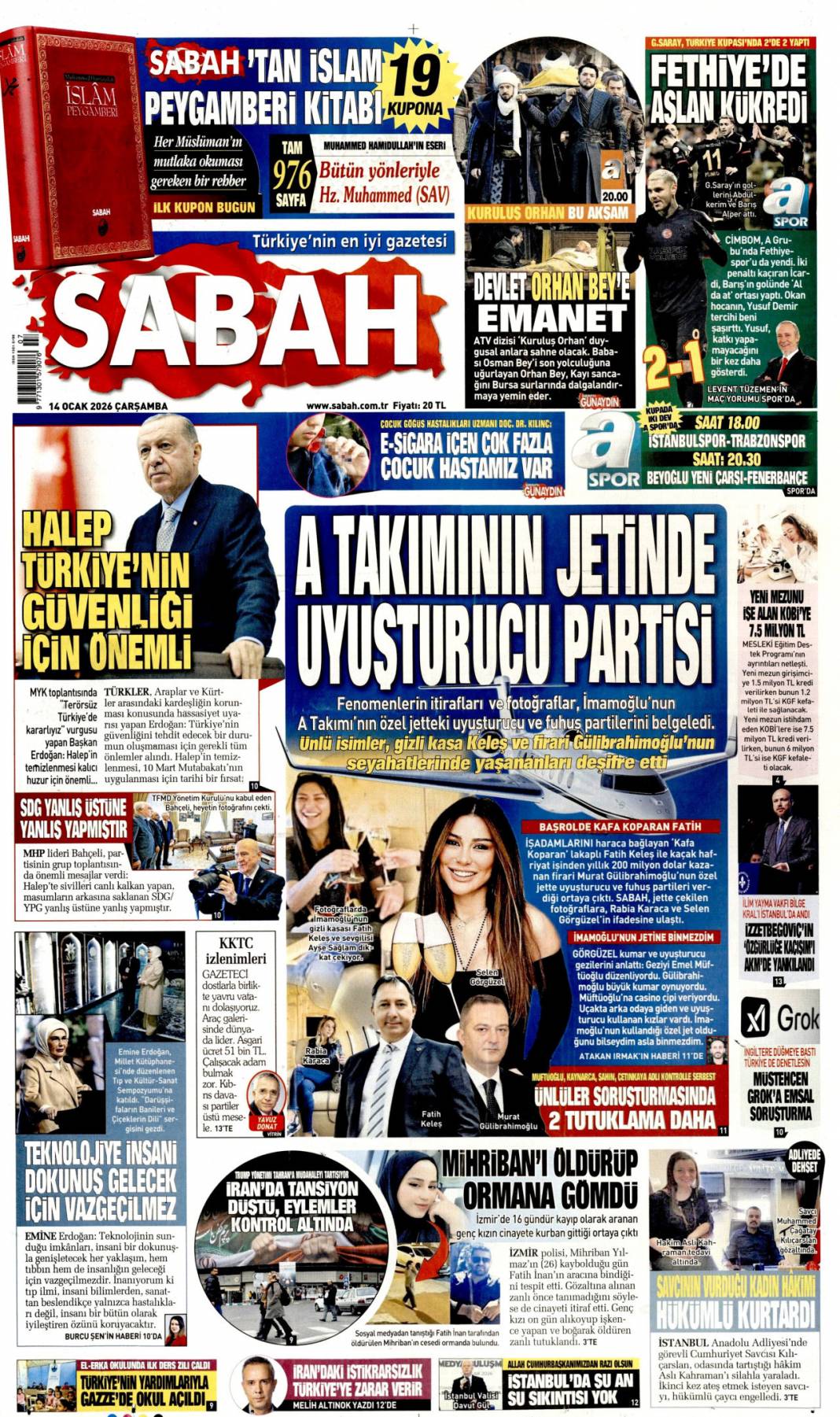 A takımının jetinde uyuşturucu partisi: 14 Ocak 2026 Çarşamba güncel gazete manşetleri 1