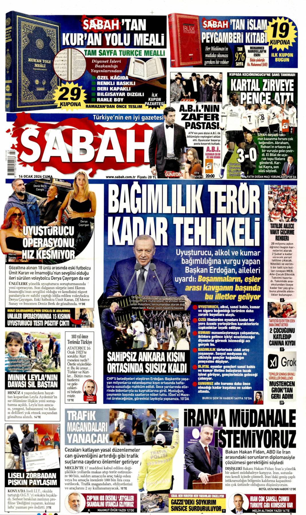 Bağımlılık terör kadar tehlikeli: 16 Ocak 2026 Cuma güncel gazete manşetleri 1