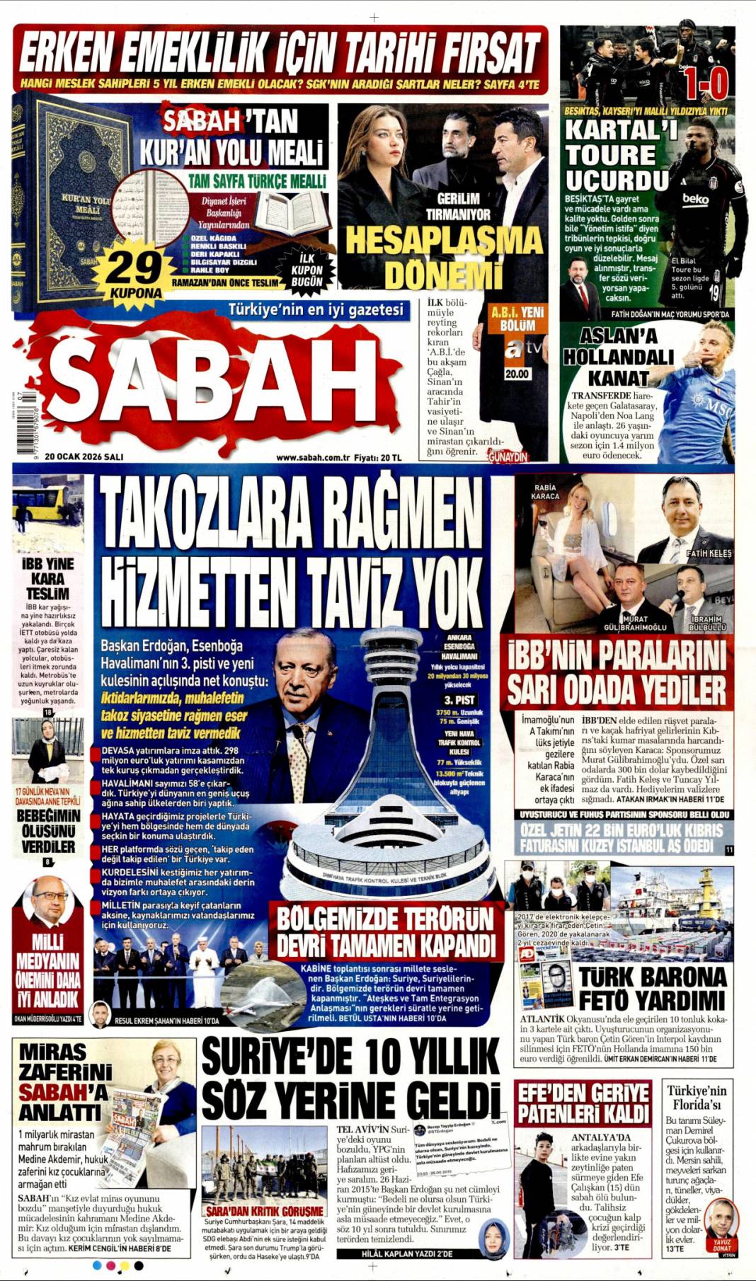 Takozlara rağmen hizmetten taviz yok: 20 Ocak 2026 Salı güncel gazete manşetleri 1