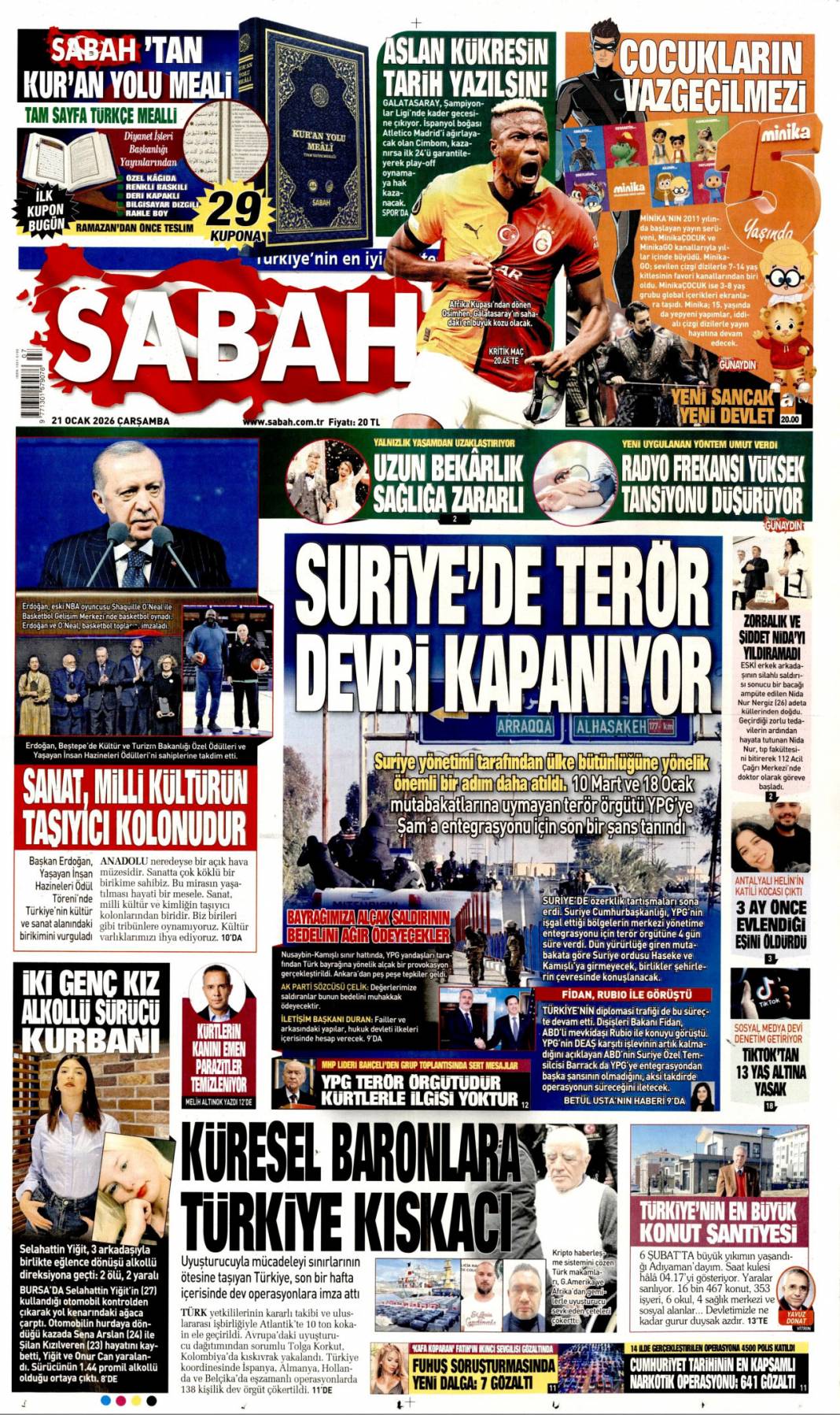 Suriye'de terör devri kapanıyor! 21 Ocak 2026 Çarşamba güncel gazete manşetleri 1