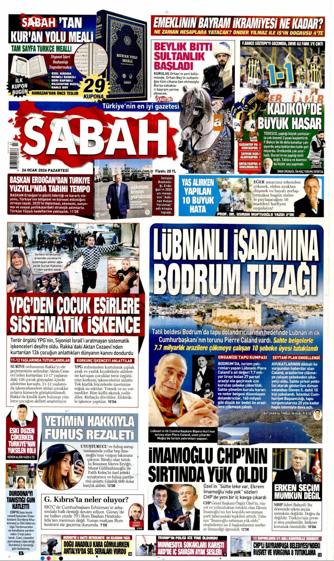 Lübnanlı iş adamına Bodrum tuzağı: 26 Ocak 2026 Pazartesi güncel gazete manşetleri... 1