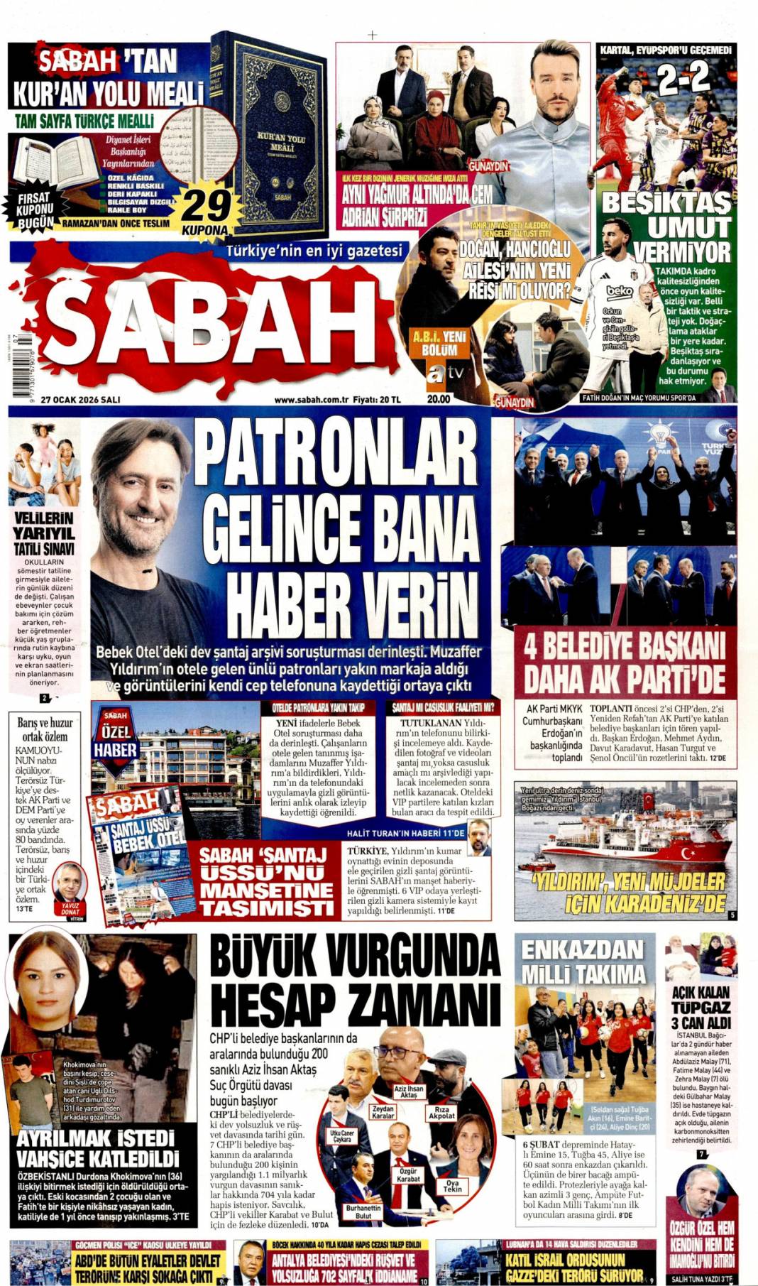 Patronlar gelince bana haber verin: 27 Ocak 2026 Salı güncel gazete manşetleri 1