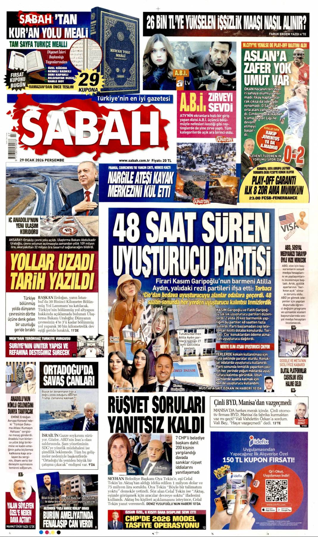 48 saat süren uyuşturucu partisi: 29 Ocak 2026 Perşembe günce gazete manşetleri... 1