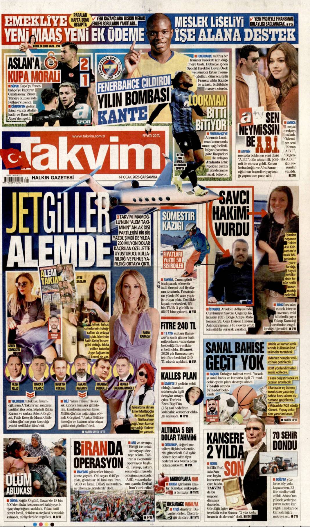 A takımının jetinde uyuşturucu partisi: 14 Ocak 2026 Çarşamba güncel gazete manşetleri 18