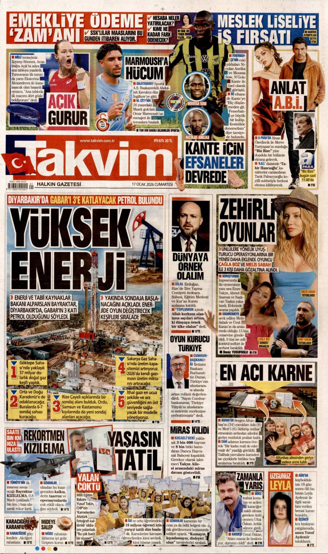 Şantaj üssü bebek otel: 17 Ocak 2026 Cumartesi güncel gazete manşetleri 8