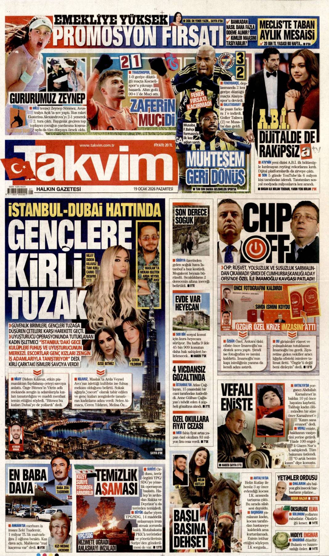 SDG diz çöktü Şara tek lider: 19 Ocak 2026 Pazartesi güncel gazete manşetleri 18
