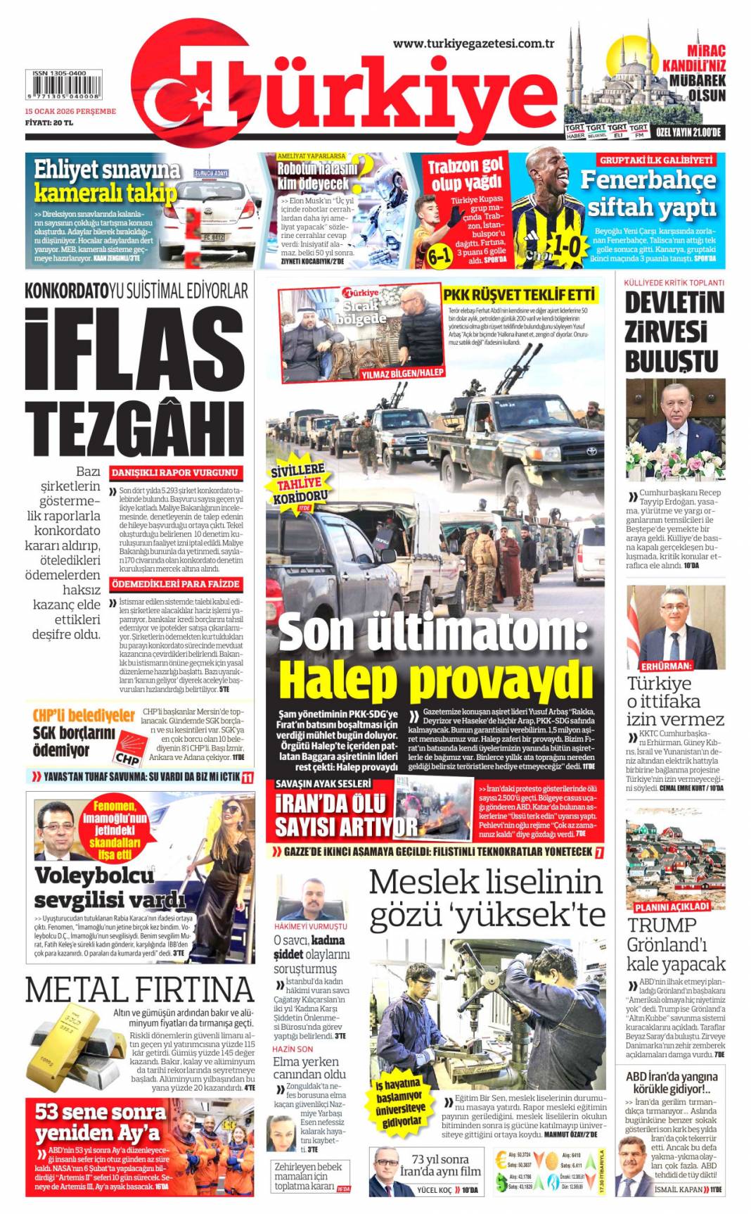 İBB'yi soydular kumarda yediler: 15 Ocak 2026 Perşembe, güncel gazete manşetleri 6