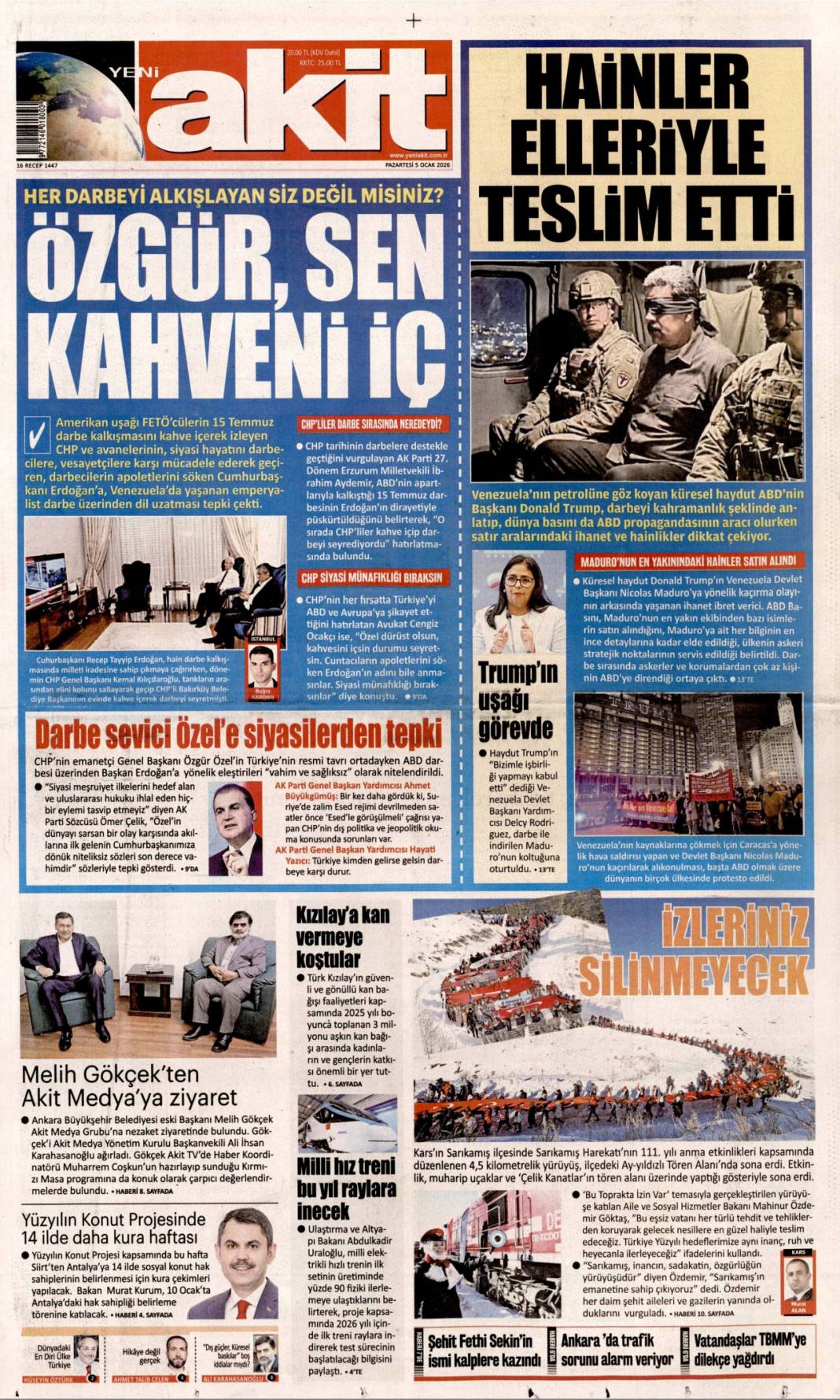 Maduro'ya ihanet en yakınından: 5 Ocak 2026 Pazartesi güncel gazete manşetleri 7