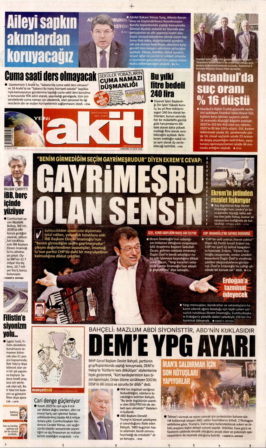 A takımının jetinde uyuşturucu partisi: 14 Ocak 2026 Çarşamba güncel gazete manşetleri 13