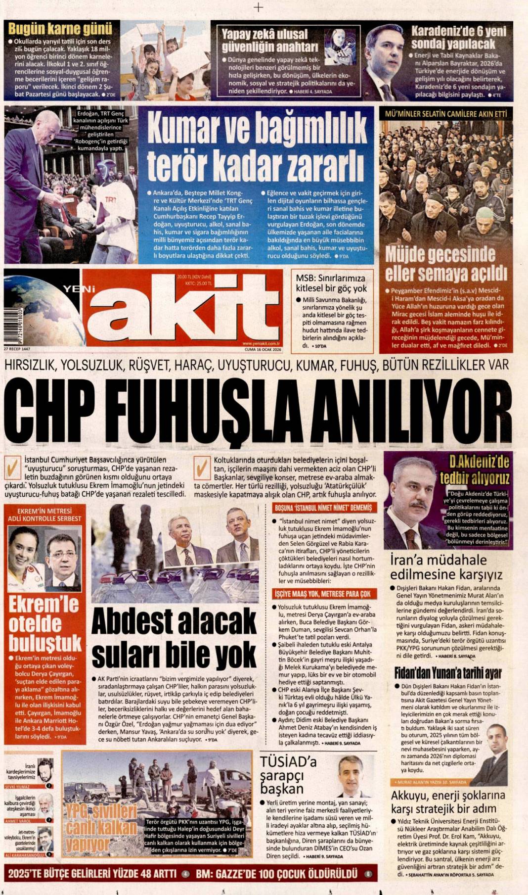 Bağımlılık terör kadar tehlikeli: 16 Ocak 2026 Cuma güncel gazete manşetleri 7