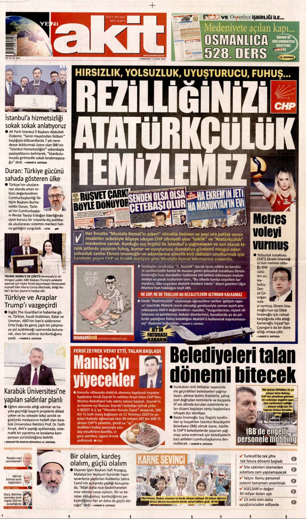 Şantaj üssü bebek otel: 17 Ocak 2026 Cumartesi güncel gazete manşetleri 9