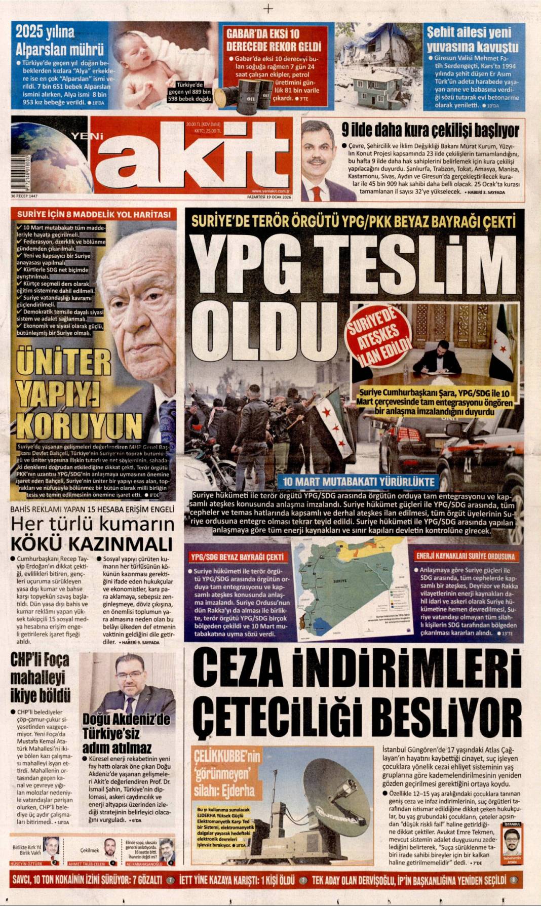 SDG diz çöktü Şara tek lider: 19 Ocak 2026 Pazartesi güncel gazete manşetleri 17