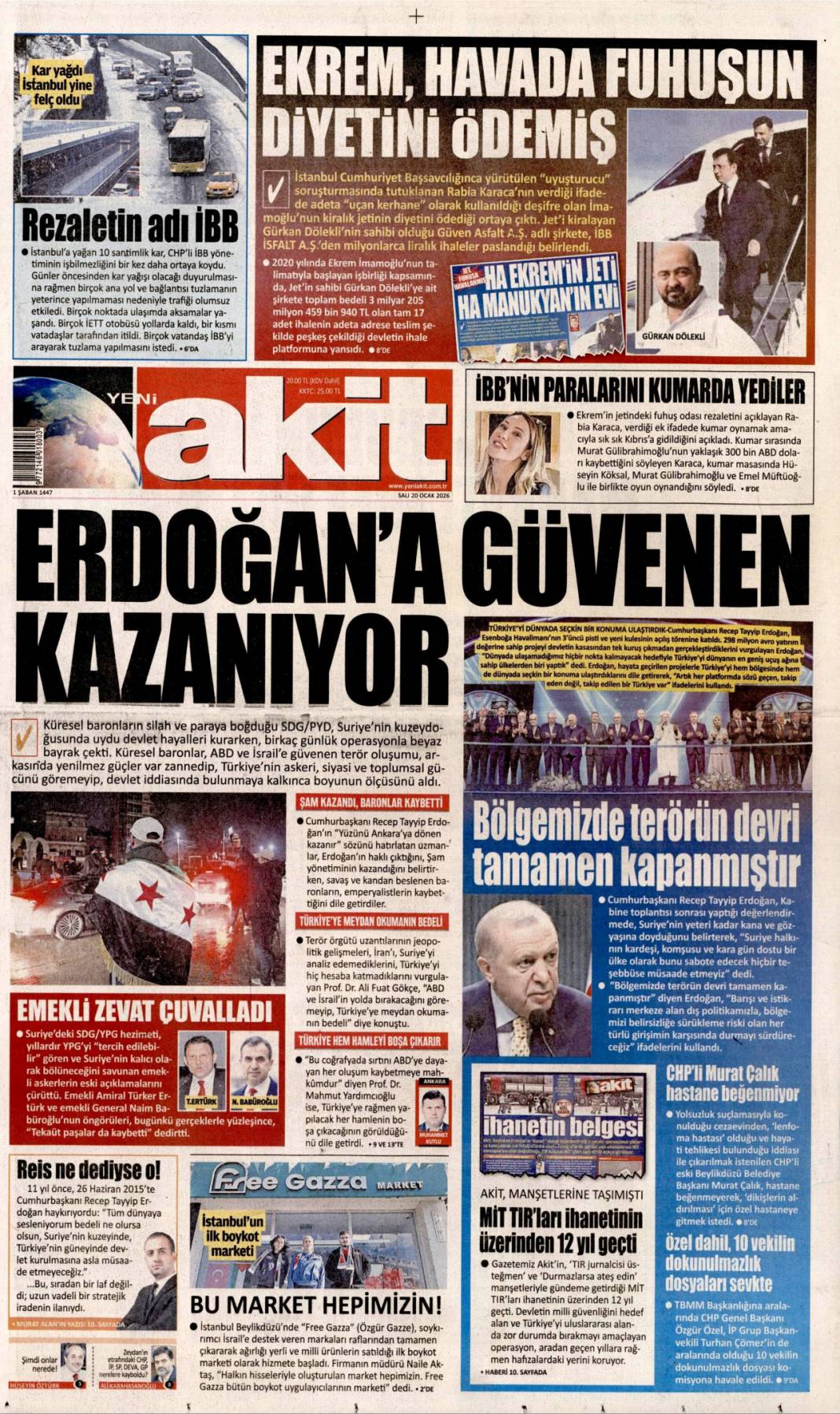 Takozlara rağmen hizmetten taviz yok: 20 Ocak 2026 Salı güncel gazete manşetleri 6