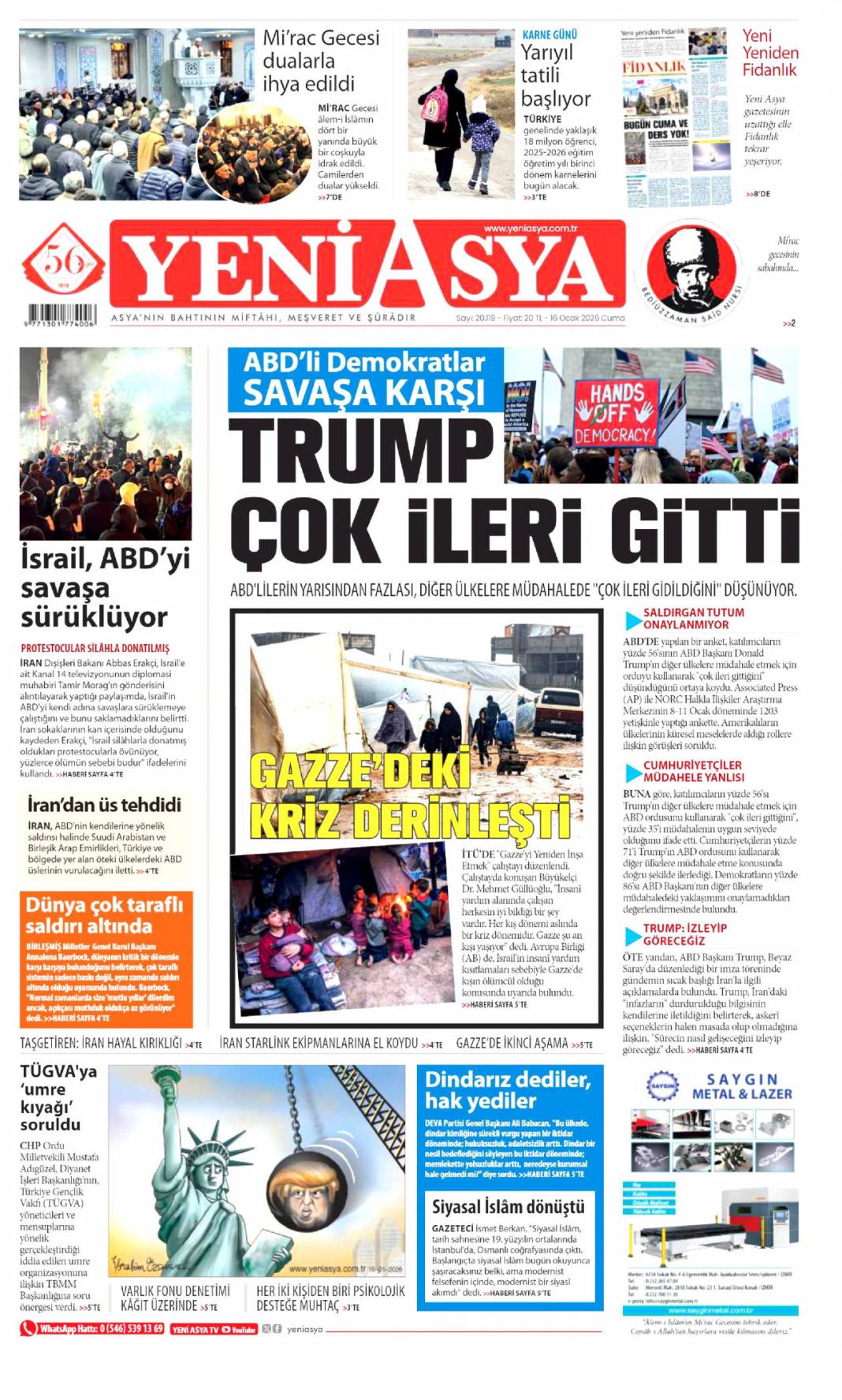 Bağımlılık terör kadar tehlikeli: 16 Ocak 2026 Cuma güncel gazete manşetleri 19