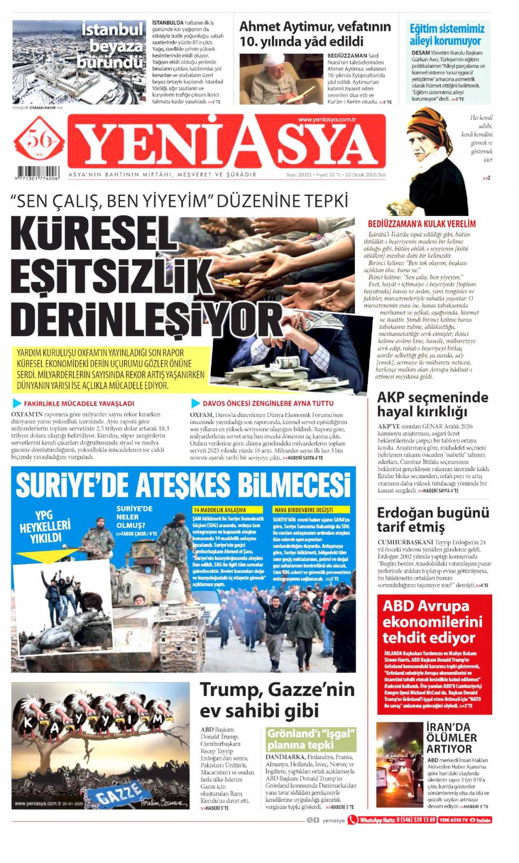 Takozlara rağmen hizmetten taviz yok: 20 Ocak 2026 Salı güncel gazete manşetleri 23