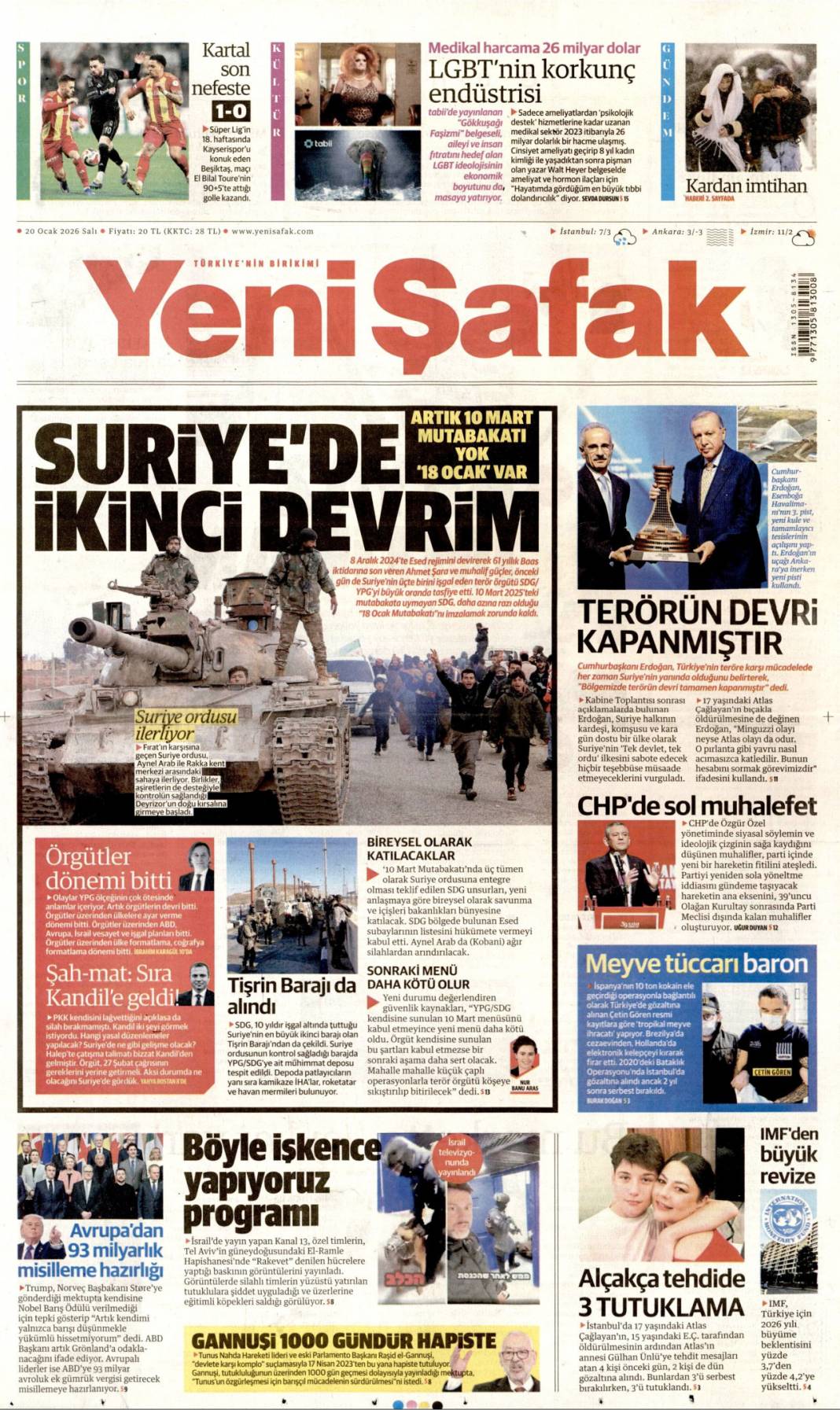 Takozlara rağmen hizmetten taviz yok: 20 Ocak 2026 Salı güncel gazete manşetleri 5