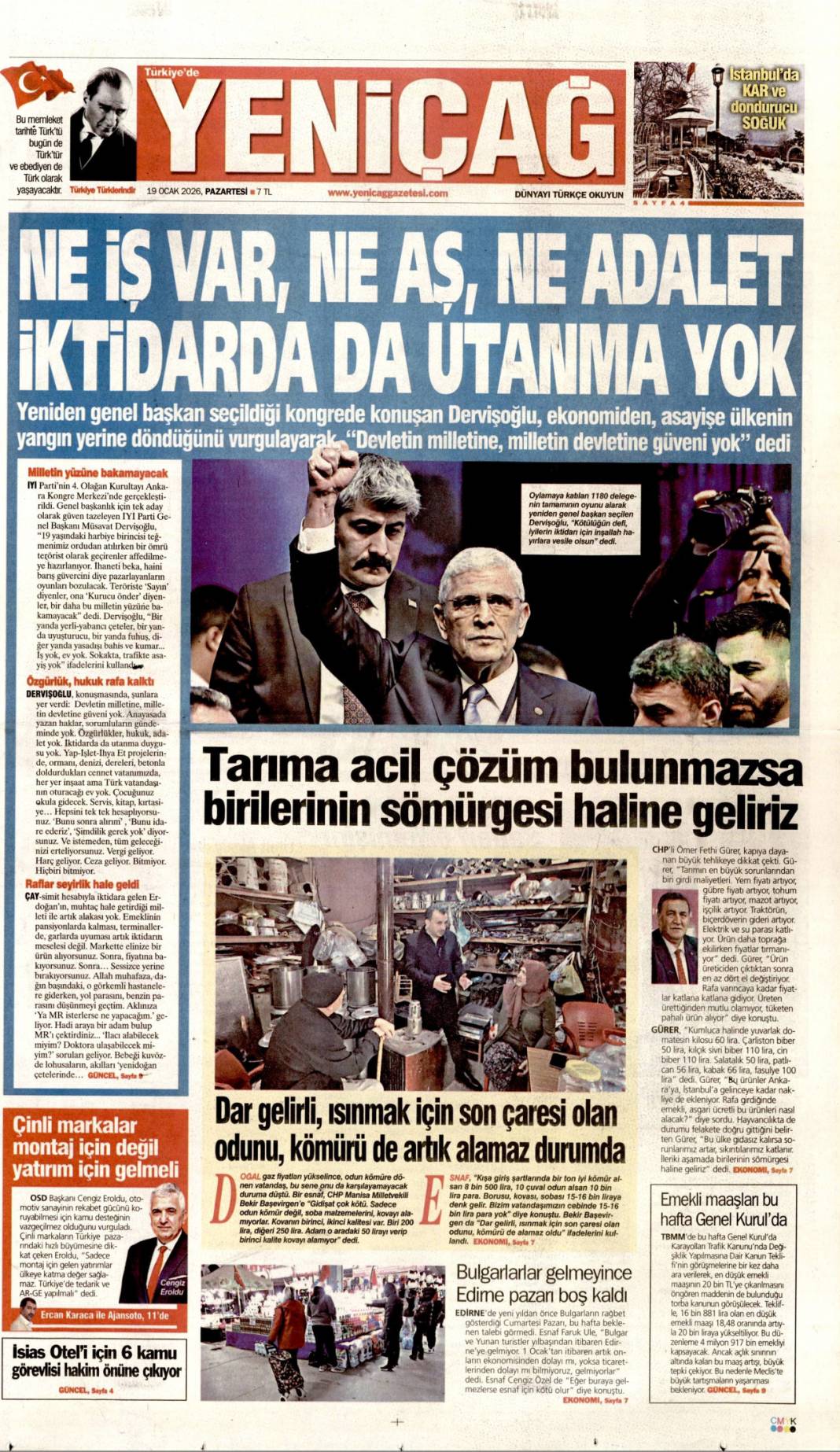 SDG diz çöktü Şara tek lider: 19 Ocak 2026 Pazartesi güncel gazete manşetleri 22