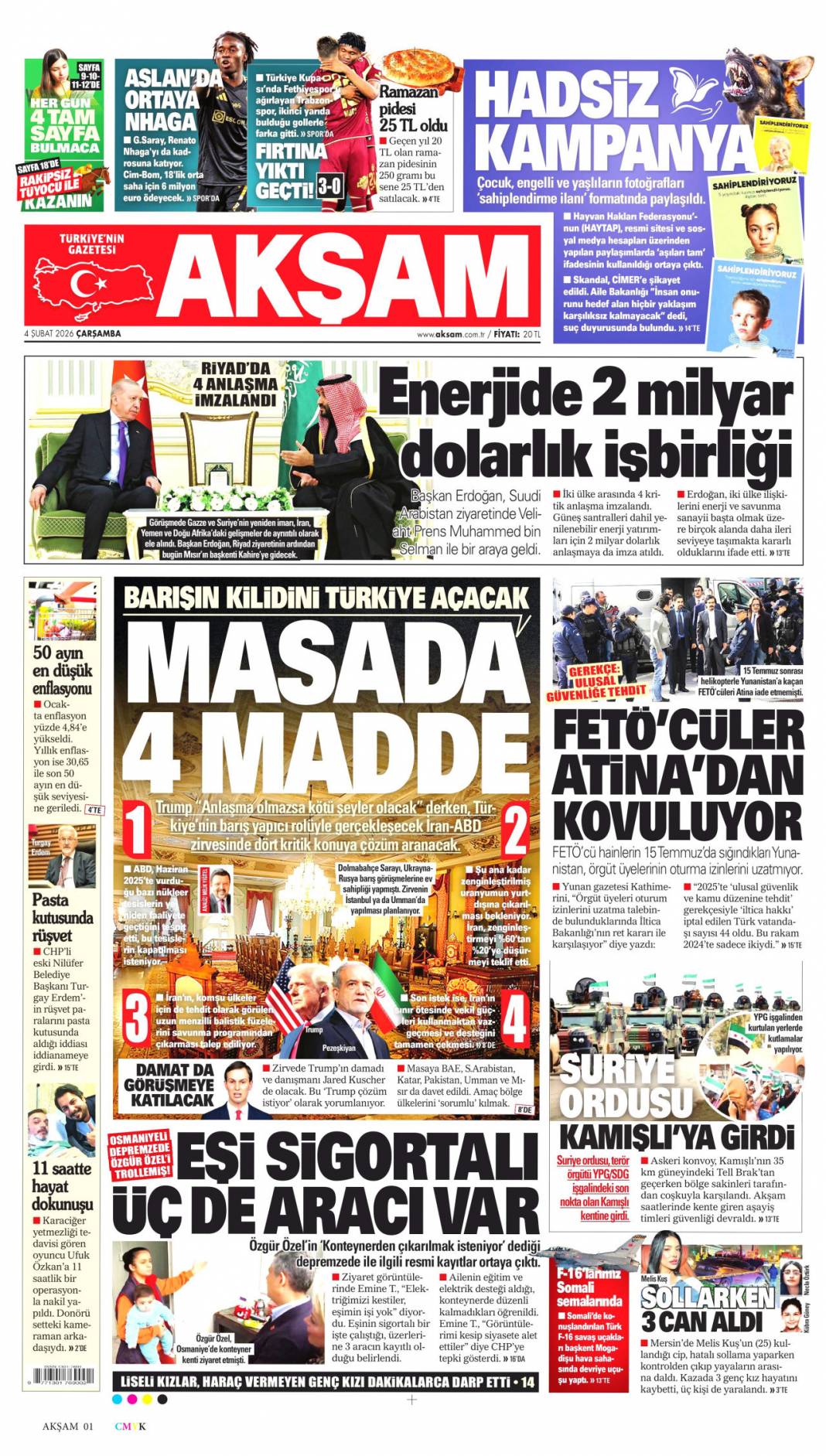 Siyanost sapıktan İlluminati itirafı: 4 Şubat 2026 Çarşamba güncel gazete manşetleri 6