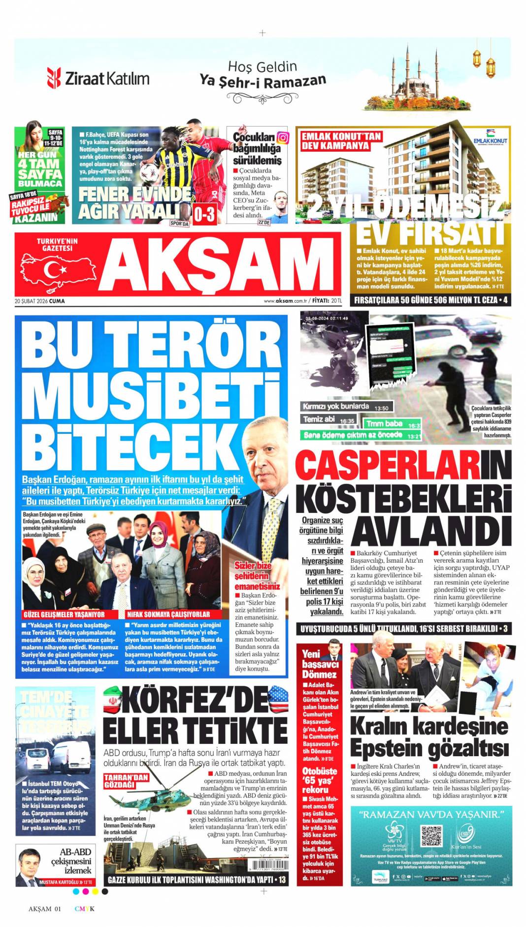 Şehitlerin emanetine sahip çıkıyoruz: 20 Şubat 2026 Cuma güncel gazete manşetleri 9