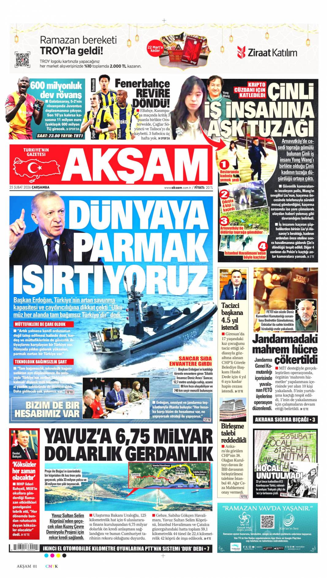 Rüşveti eksik verince sahneye çıkamadı: 25 Şubat 2026 Çarşamba güncel gazete manşetleri 8