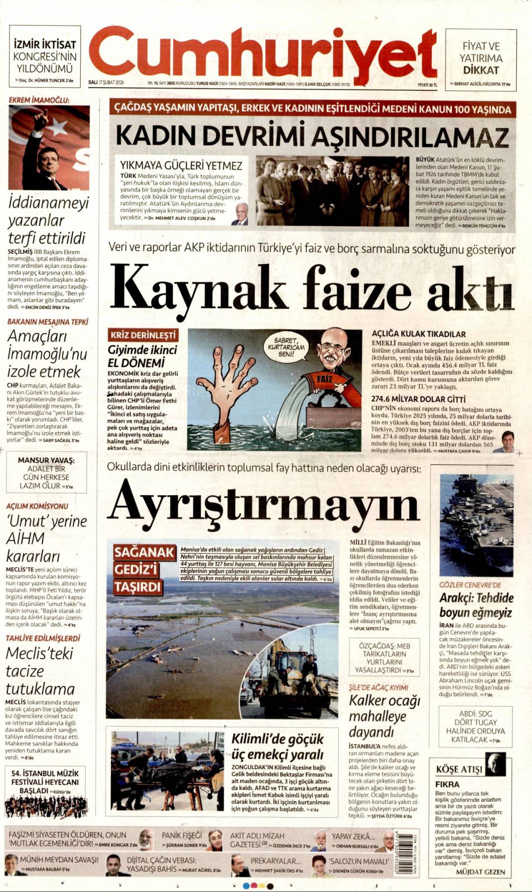 CHP'li tacizci hâlâ görevde: 17 Şubat 2026 Salı güncel gazete manşetleri 5