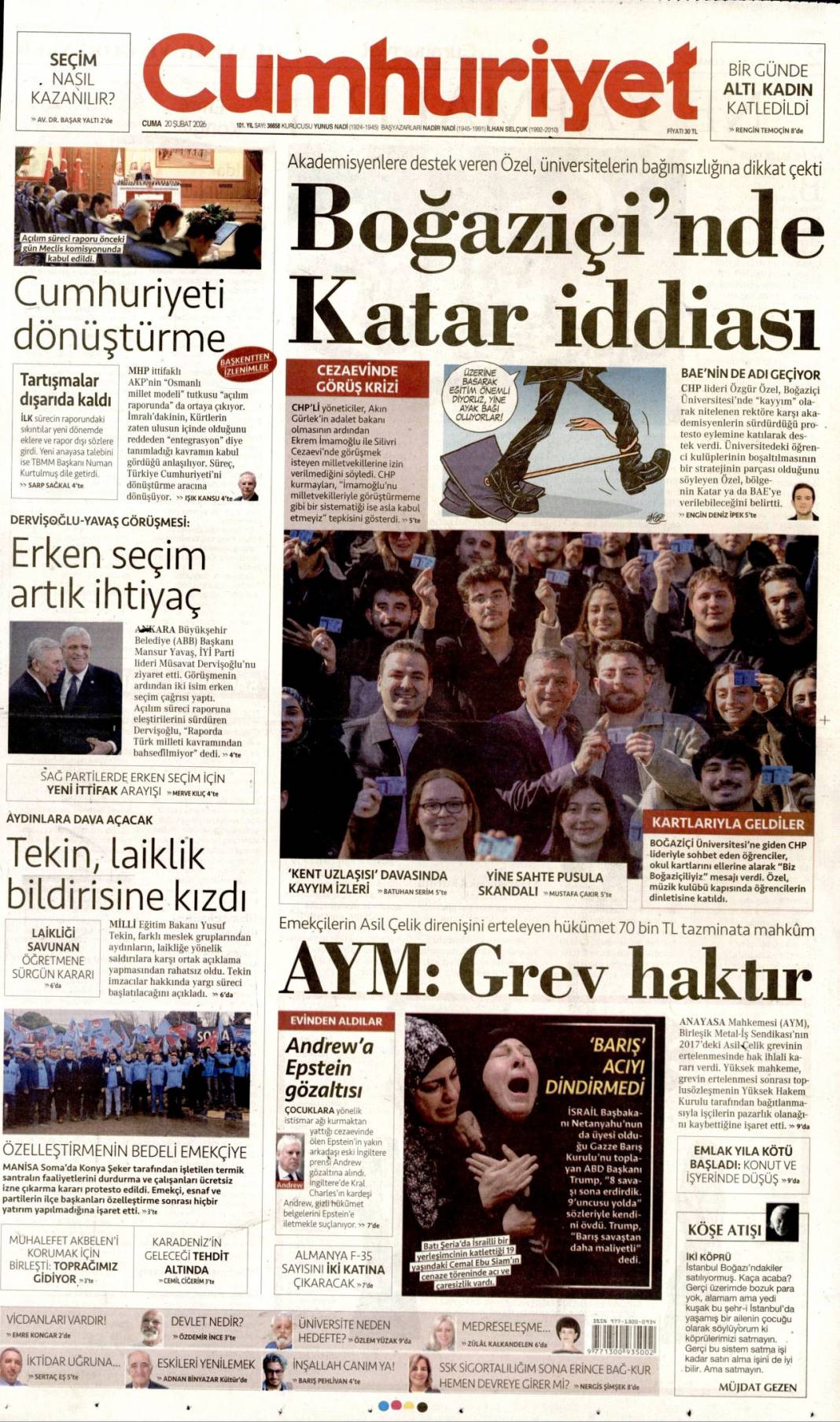 Şehitlerin emanetine sahip çıkıyoruz: 20 Şubat 2026 Cuma güncel gazete manşetleri 2