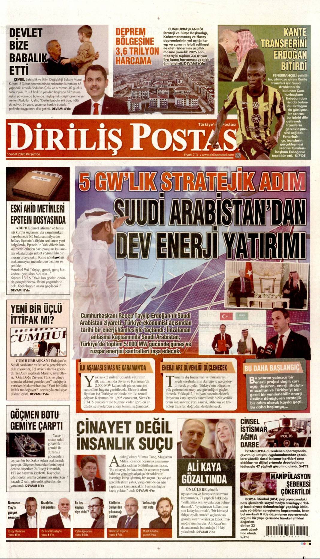 Gazze'de barış için Mısır'la iş birliği: 5 Şubat 2026 Perşembe, güncel gazete manşetleri 12