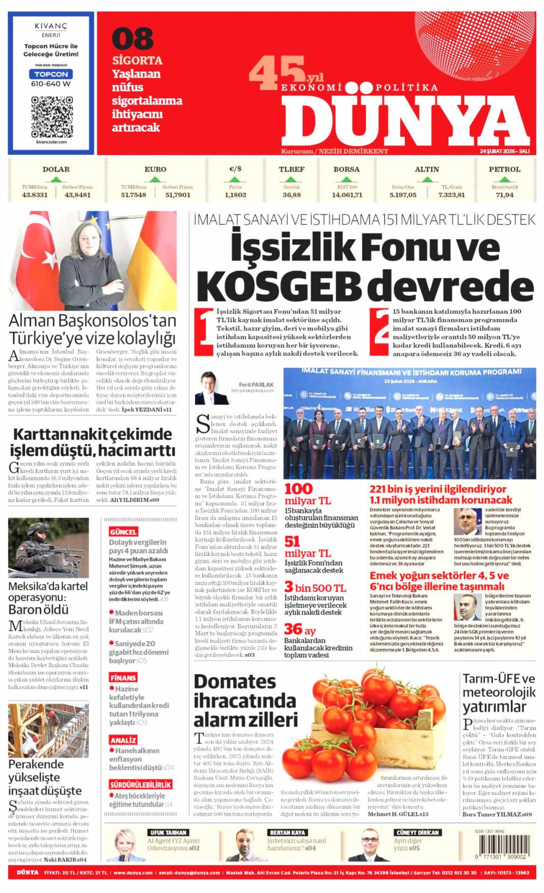 Dünyada Türkiye rüzgârı esiyor: 24 Şubat 2026 Salı güncel gazete manşetleri 10