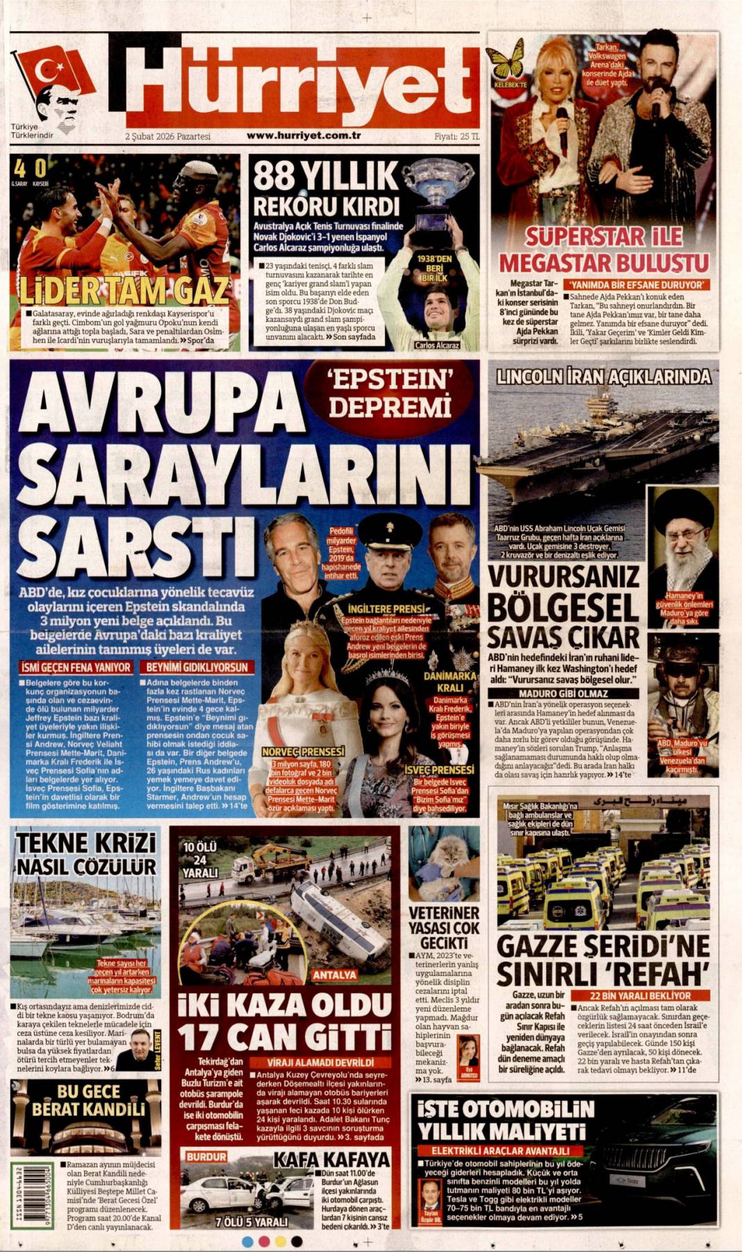 Avrupa saraylarını sarstı: 2 Şubat 2026 Pazartesi güncel gazete manşetleri 1