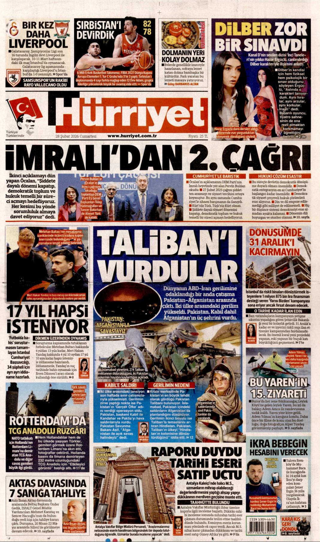 İmralı'dan 2. çağrı: 28 Şubat 2026 Cumartesi güncel gazete manşetleri 1