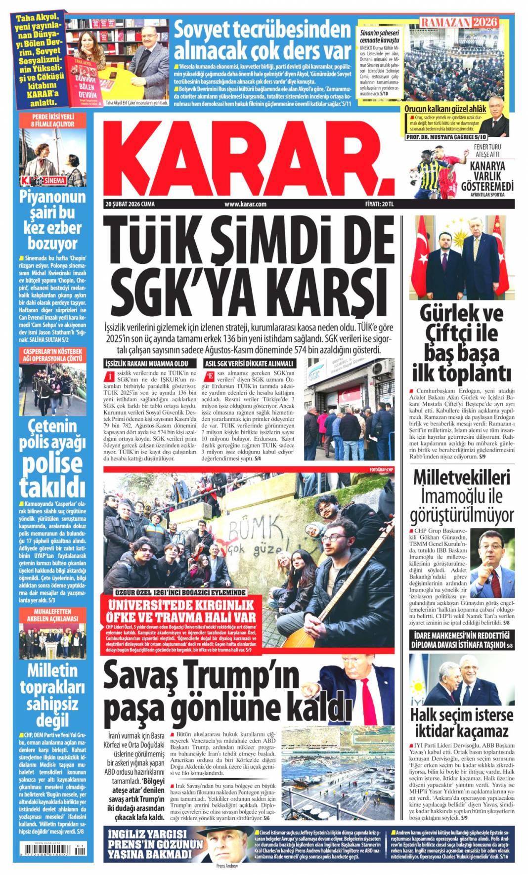 Şehitlerin emanetine sahip çıkıyoruz: 20 Şubat 2026 Cuma güncel gazete manşetleri 22