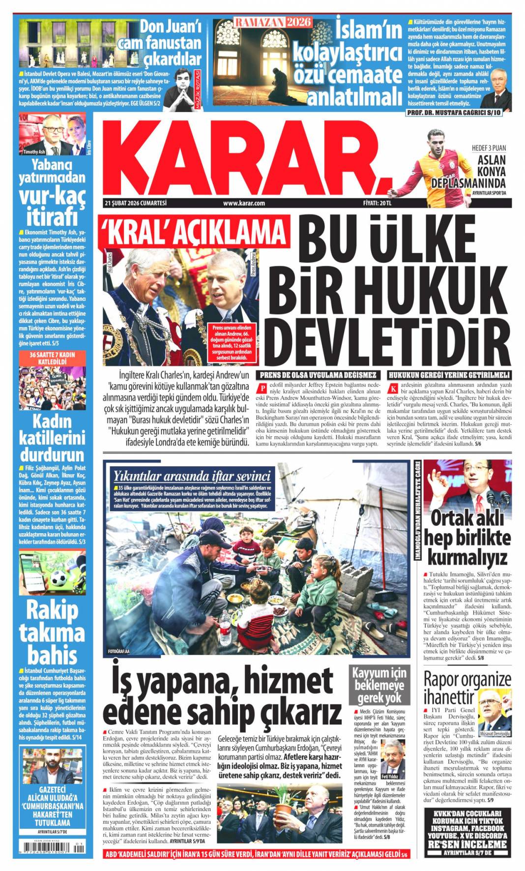 Türkiye Ramazanda Gazze'yi unutmadı: 21 Şubat 2026 Cumartesi güncel gazete manşetleri 16