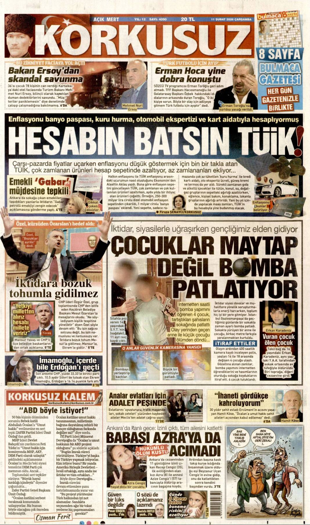 Tacizci başkana sahip çıktılar: 11 Şubat 2026 Çarşamba güncel gazete manşetleri 12