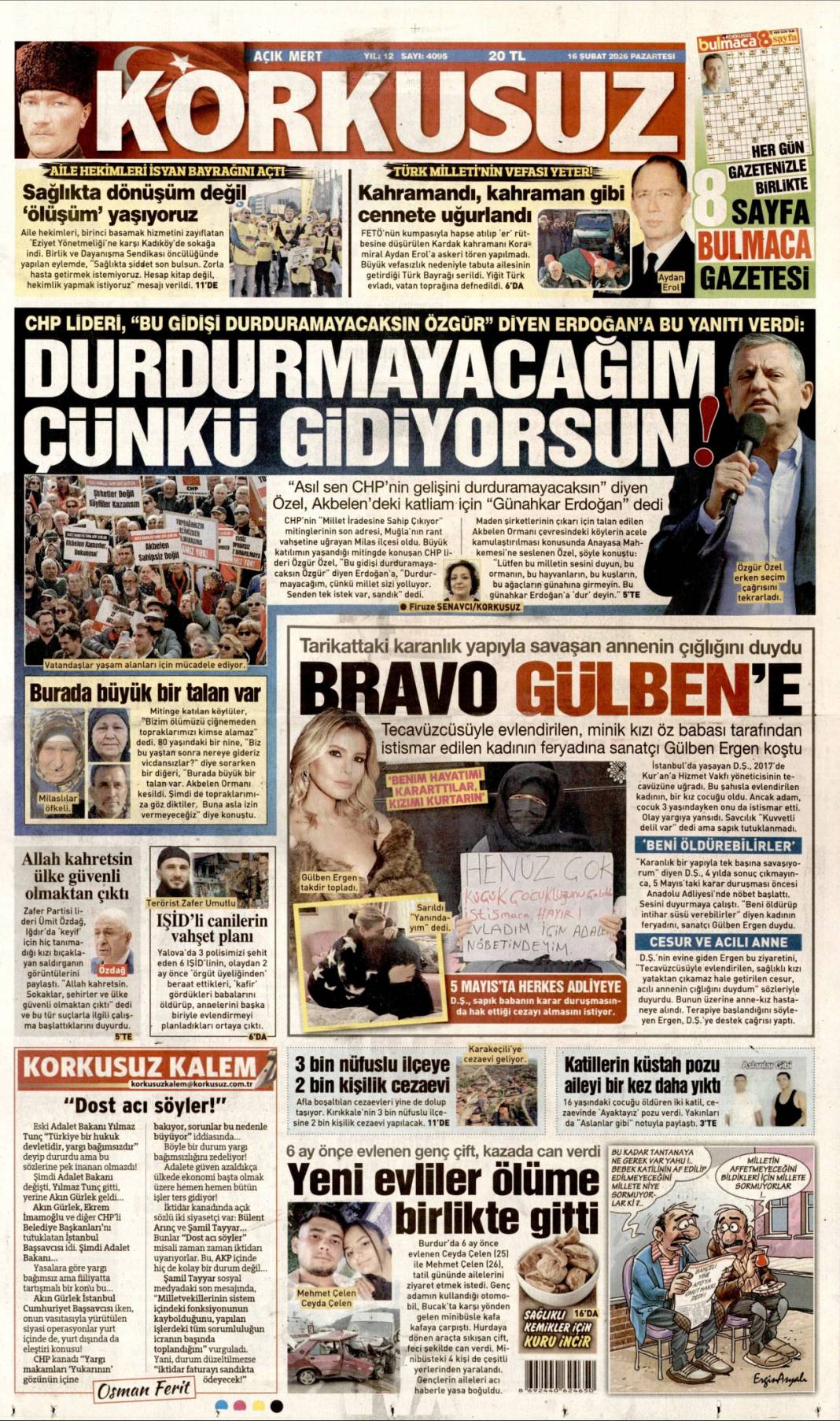 İstifa ağaç katliamını örtmez: 16 Şubat 2026 Pazartesi güncel gazete manşetleri 12