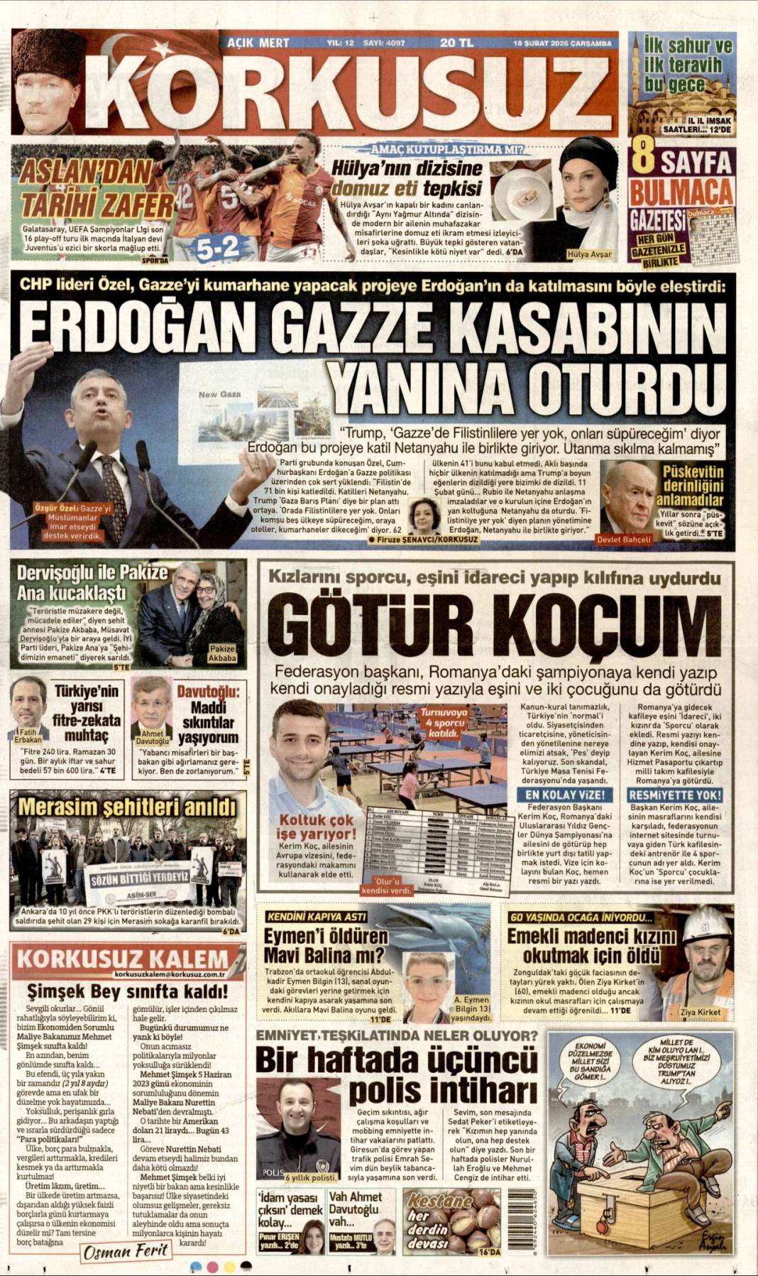 Afrika Boynuzu'nda çatışma istemiyoruz: 18 Şubat 2026 Çarşamba güncel gazete manşetleri 18