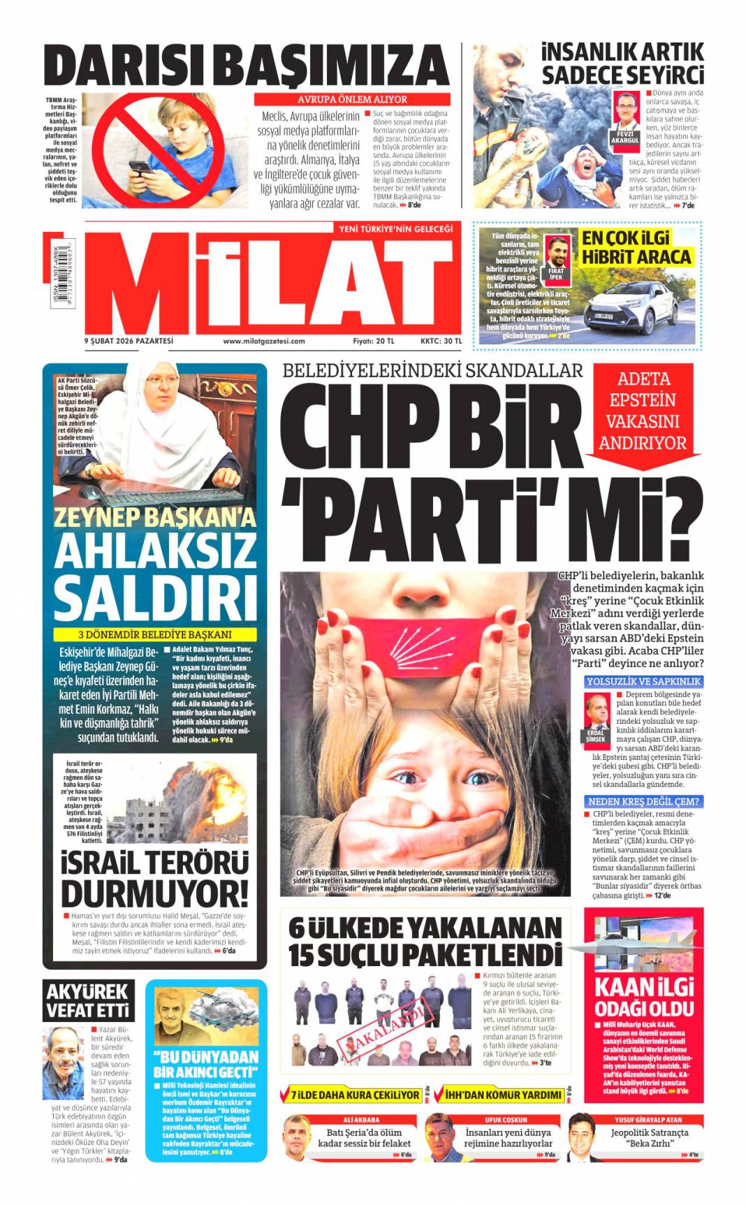 Türkiye olmadan Avrupa olmaz: 9 Şubat 2026 Pazartesi güncel gazete manşetleri 16