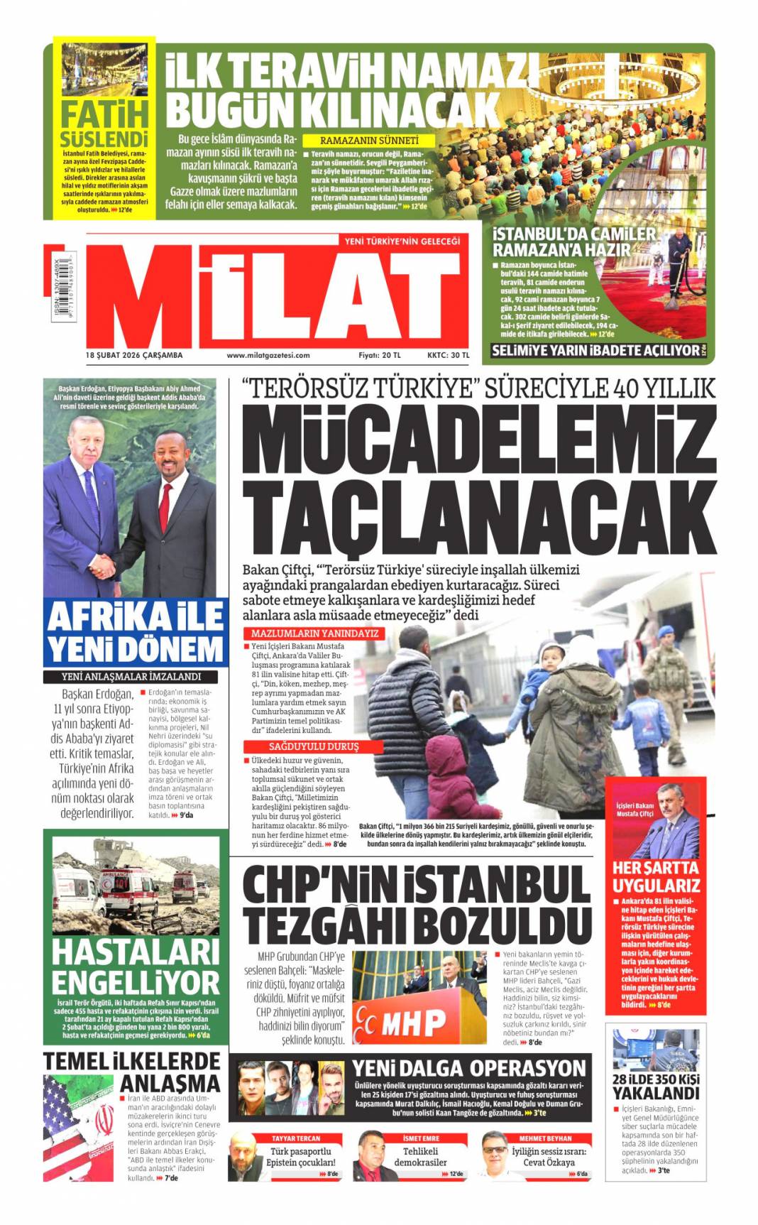Afrika Boynuzu'nda çatışma istemiyoruz: 18 Şubat 2026 Çarşamba güncel gazete manşetleri 19